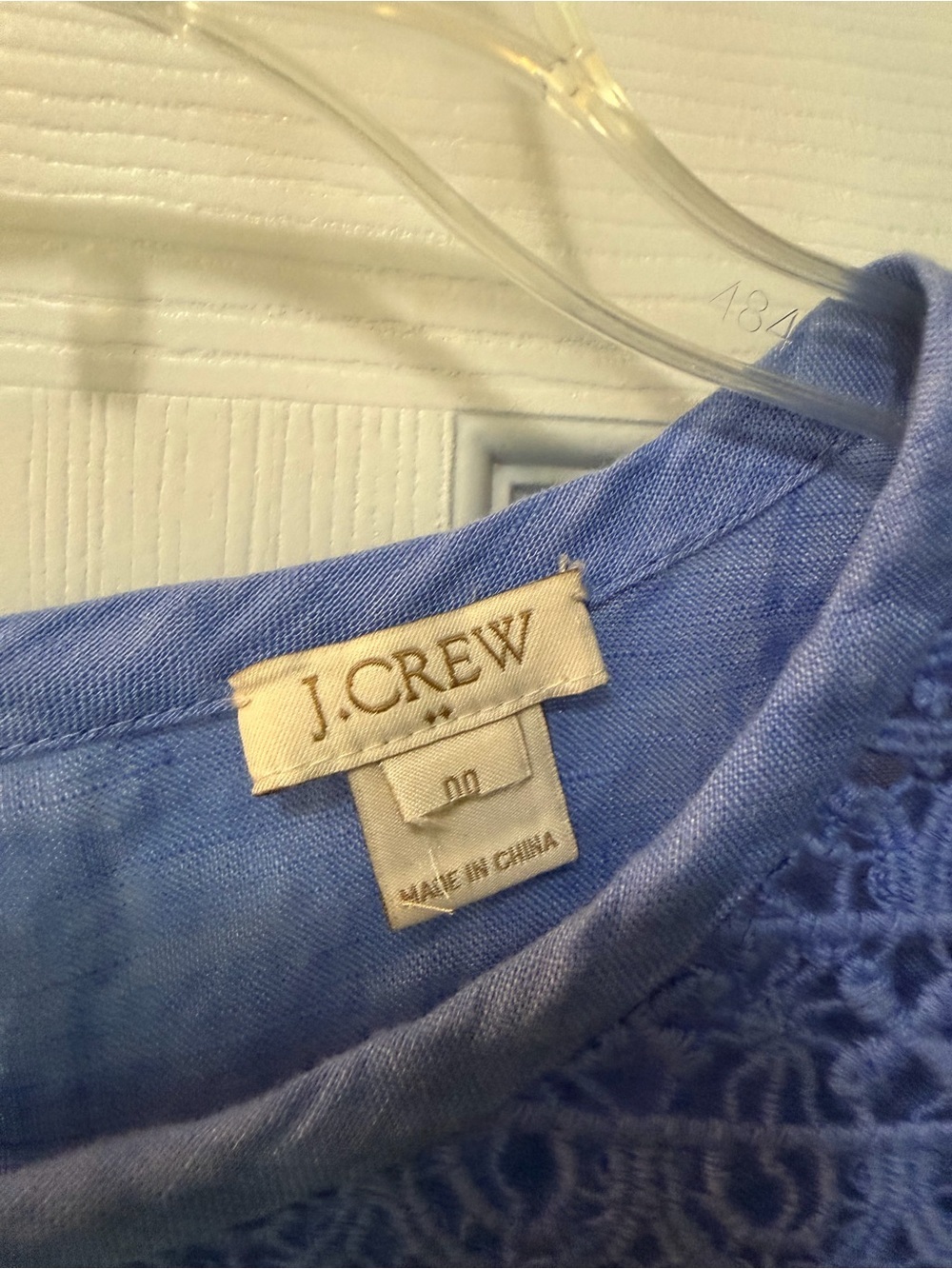 J.Crew Blue 100% Linen Crochet Lace Short Sleeve Blouse Top Size 00 - Picture 4 of 8